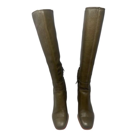 Dolce Vita Fynn Olive Leather Knee High Boots Size 8.5 Block Heel - Picture 1 of 10
